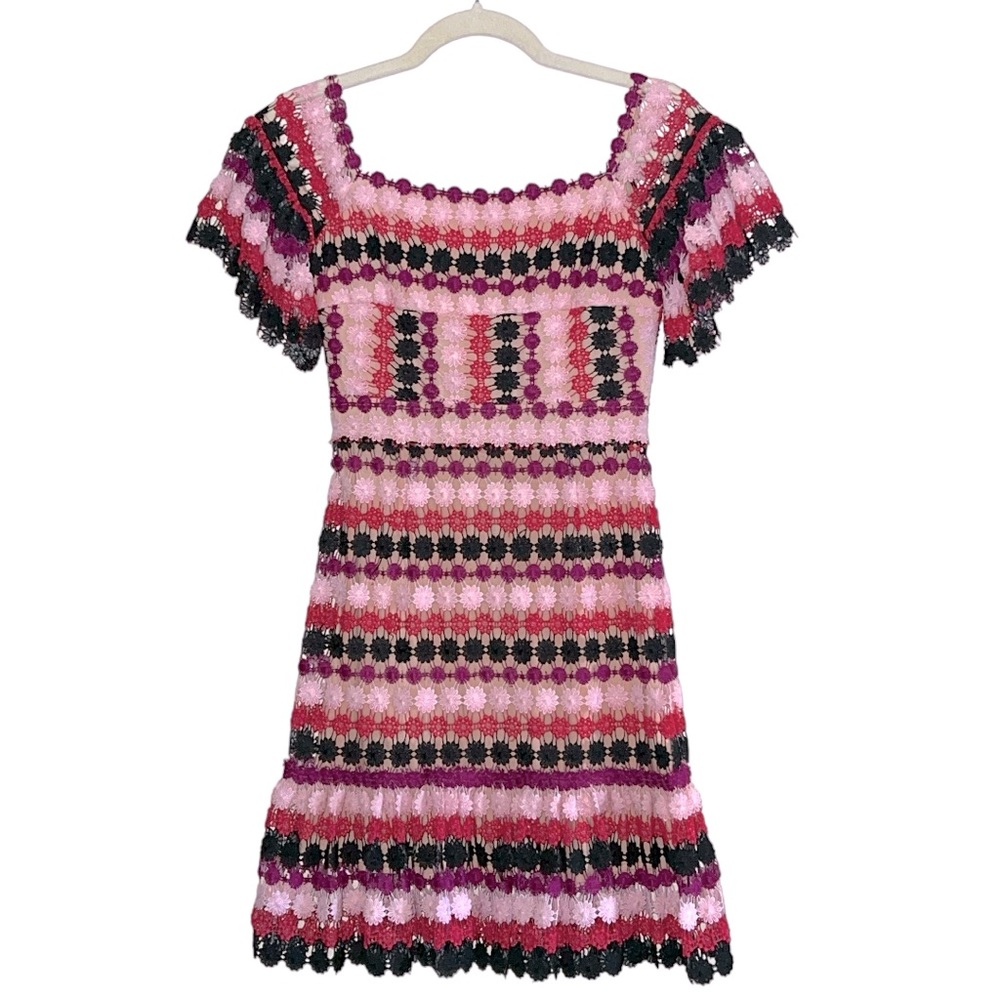 Aijek Tricolor Off-Shoulder Embroidered Mini Dress Size‎ S - Picture 2 of 9